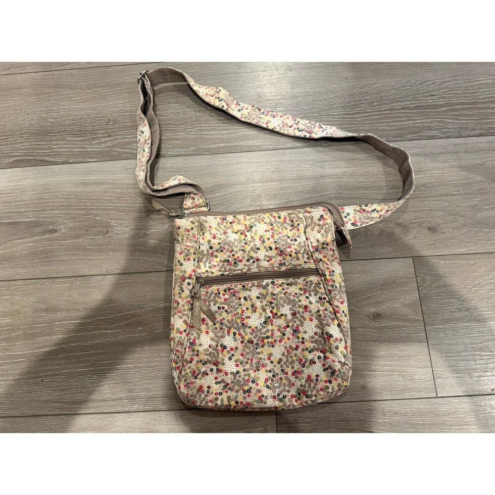 Thirty-One Free Spirit Ditzy Floral Tan & Multi-Color Lightweight Crossbody Bag